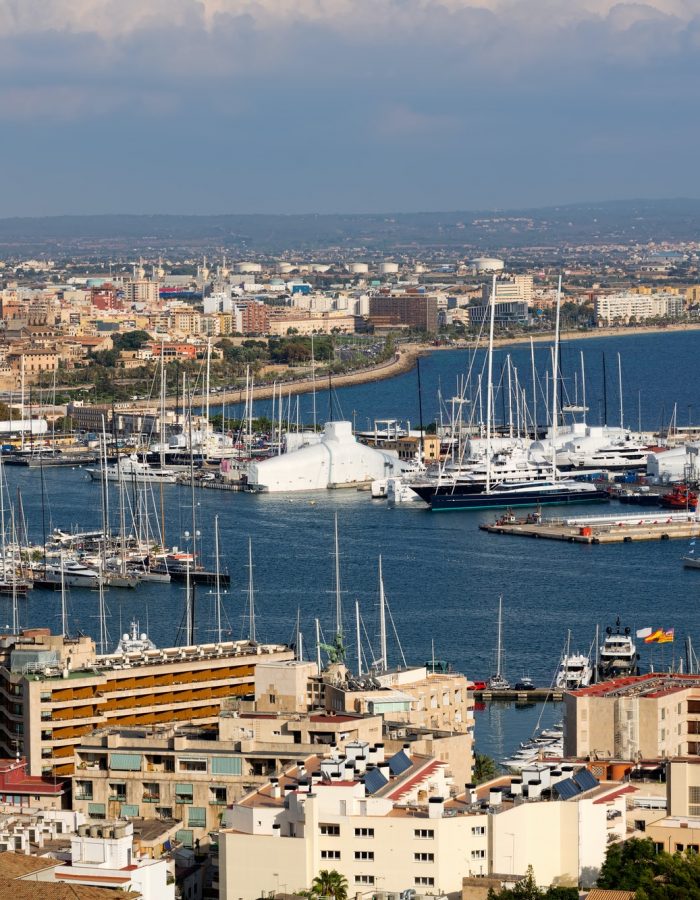 port with yachts and the city of Palma De Mallorca